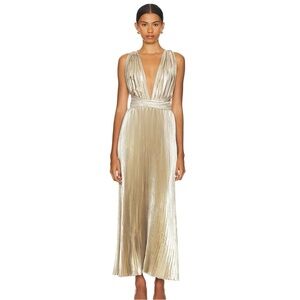 Elegant Gold Pleated Dress